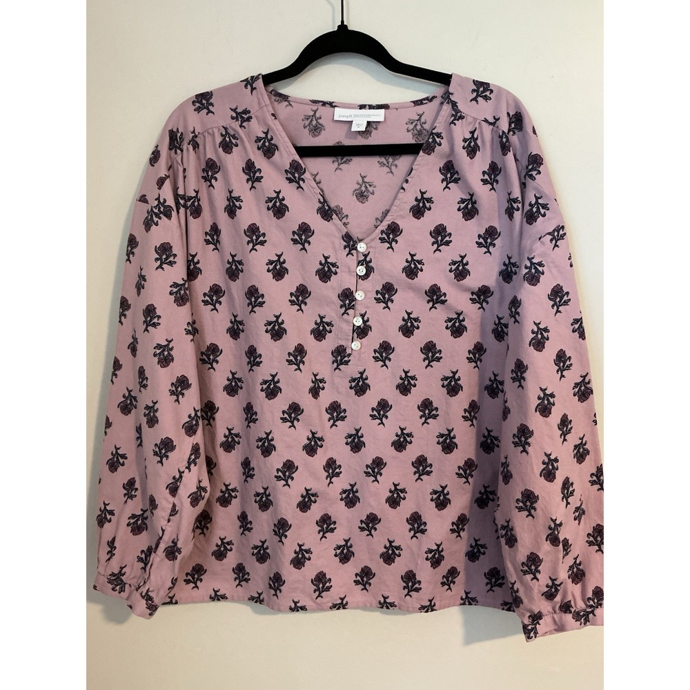 J. Jill Pure Jill‎ Organic Cotton Boxy Top Womens Iced Mauve Stamped Iris XL